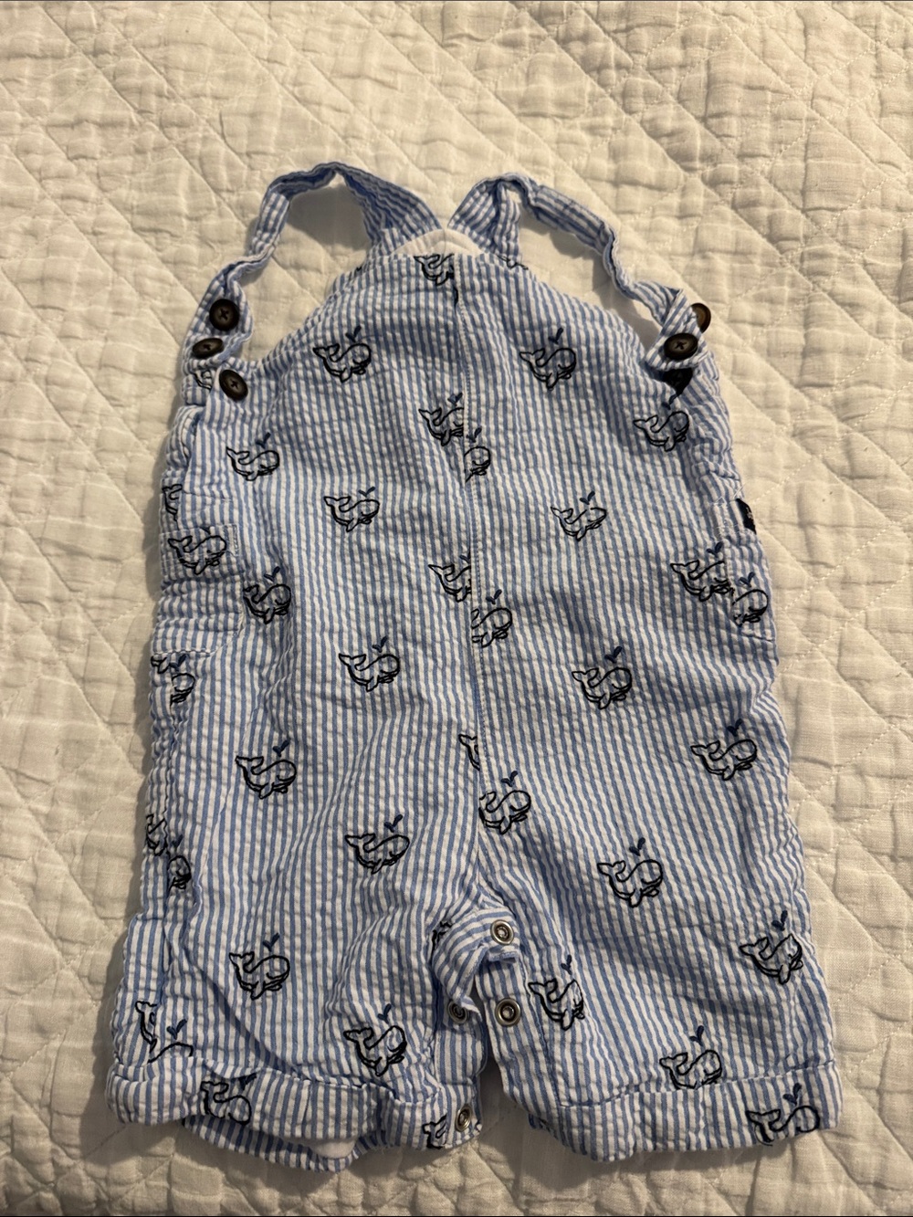 JoJo Maman Bebe Light Blue & White Striped Overalls with Whale Motif